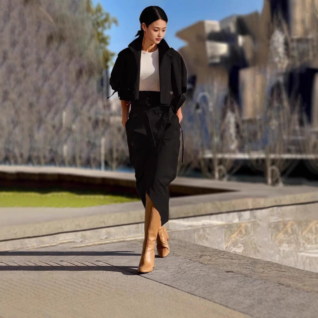 Damen Elegantes kurzes Blazer-Set mit tailliertem Wickel-Bleistiftrock EB
