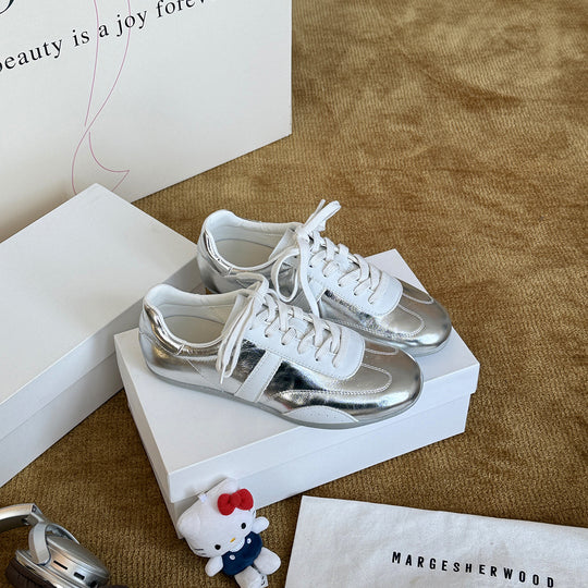 Damen Sportliche Leder-Sneaker mit Kontrastnähten und atmungsaktivem Innenfutter EB