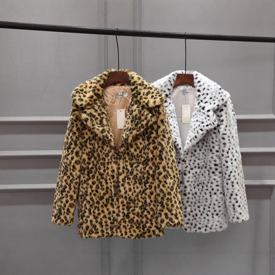 Damen Luxus Kunstpelzjacke im Leopardenmuster EB