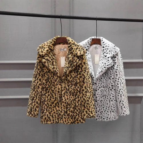 Damen Luxus Kunstpelzjacke im Leopardenmuster EB