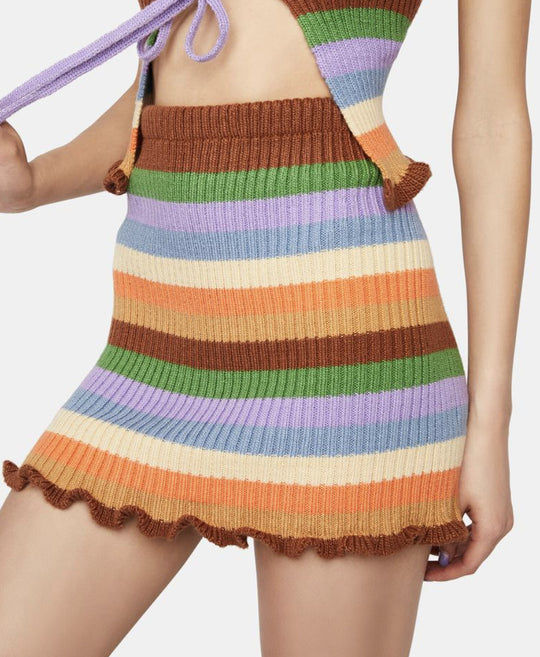 Damen figurbetontes Crop-Top mit modischen Streifen und Rüschendetails EB