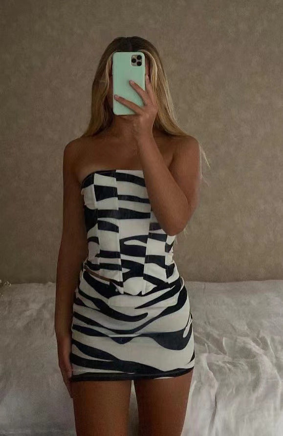 Damen Mini-Kleid mit strukturiertem Zebra-Muster und schmalem Schnitt EB