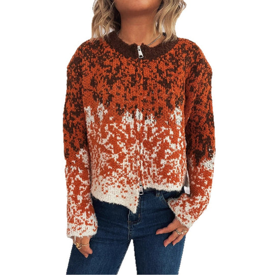 Damen Grob gestrickte Jacke im modernen Farbverlauf EB