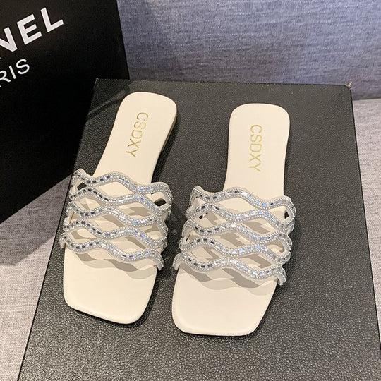 Damen Glamouröse Sandalen mit geschwungenem Rhinestone-Akzent EB