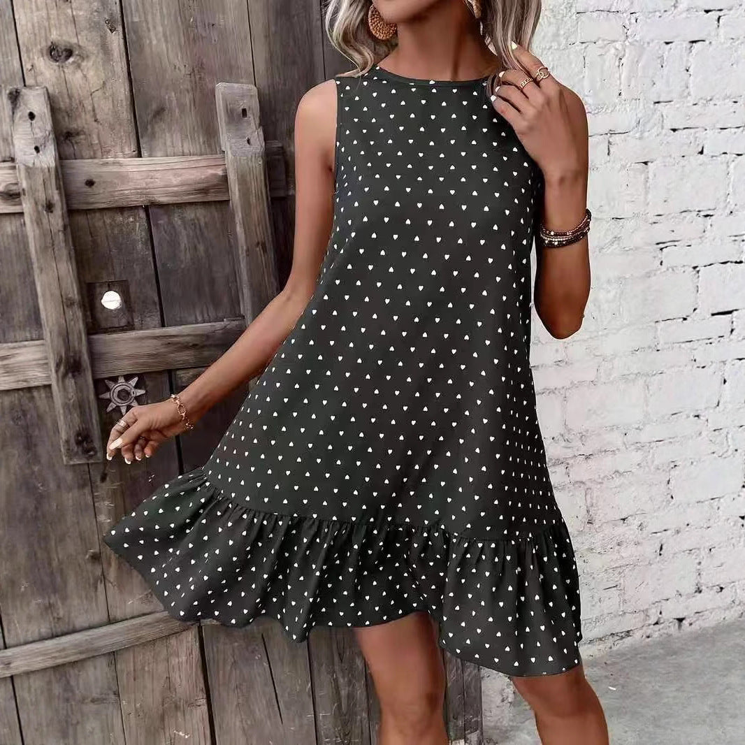 Damen Minikleid mit Herzmuster und Volantabschluss EB