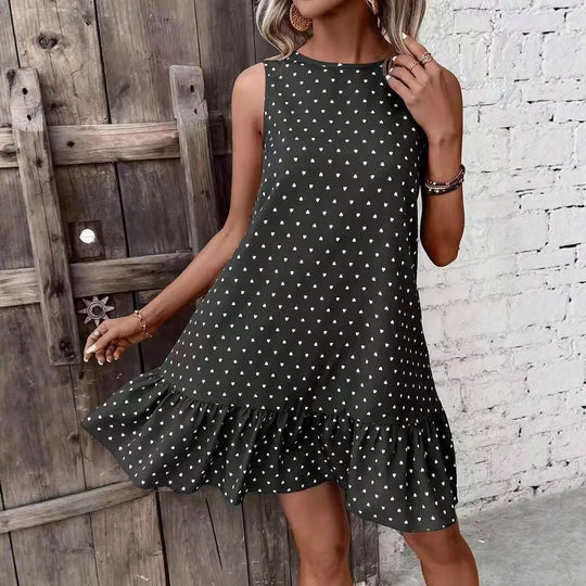 Damen Minikleid mit Herzmuster und Volantabschluss EB
