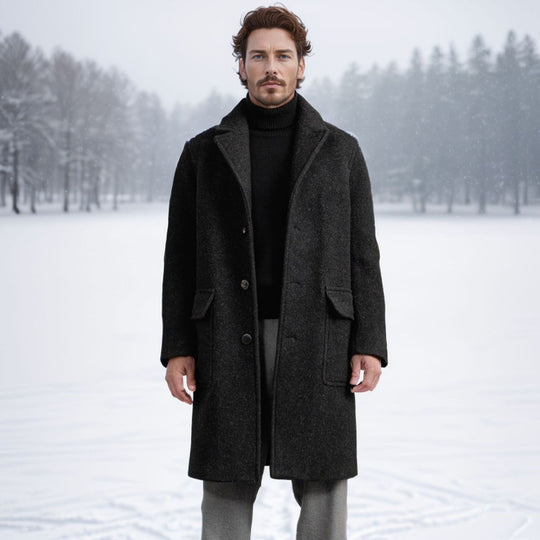 Herren eleganter und wärmer Wintermantel mit doppelter Knopfleiste und praktischen Taschen EB