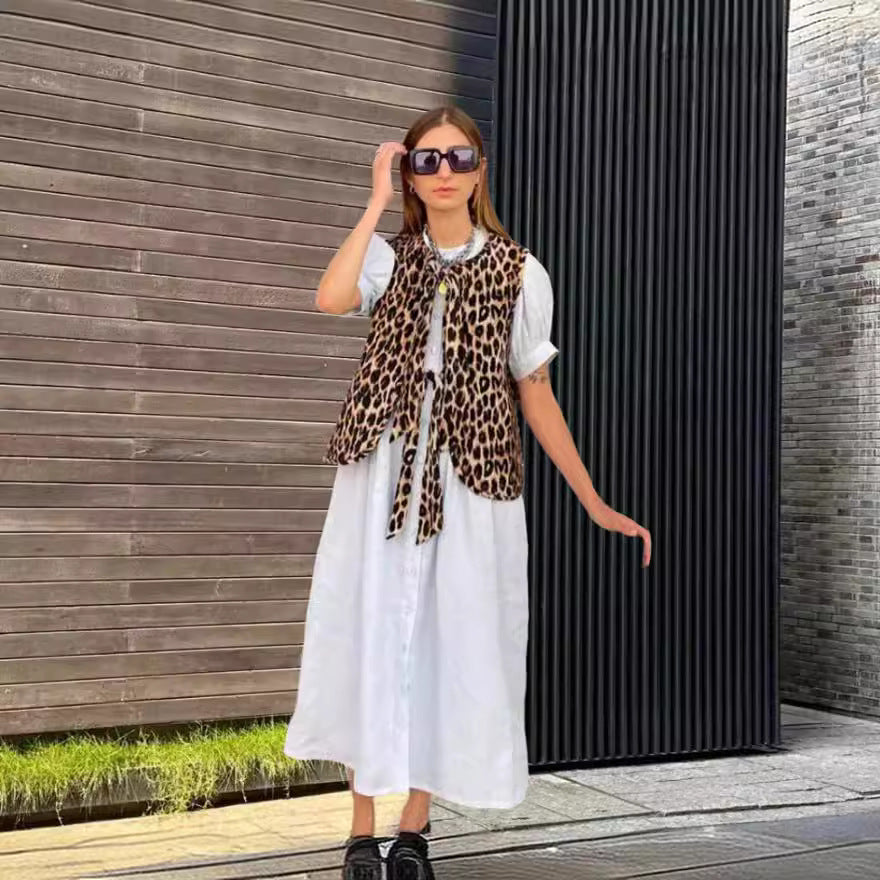 Damen modische Weste mit Schleifen-Design und Leo-Muster EB