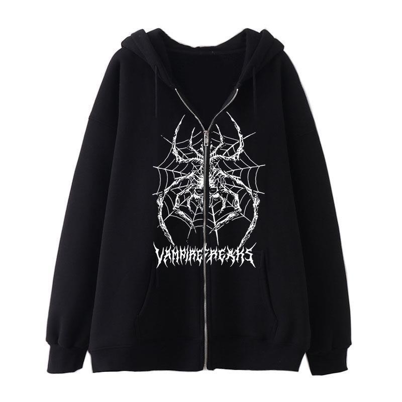 Damen Langarm Kapuzenjacke mit detailreichem Spinnenmotiv EB
