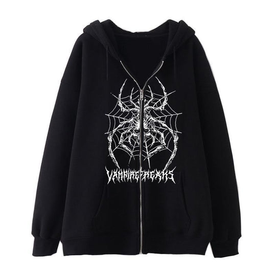 Damen Langarm Kapuzenjacke mit detailreichem Spinnenmotiv EB