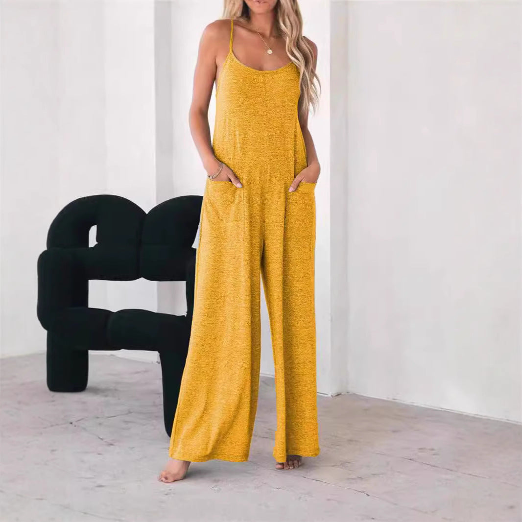 Damen Luftiger Jumpsuit mit Taschen und Spaghettiträgern EB