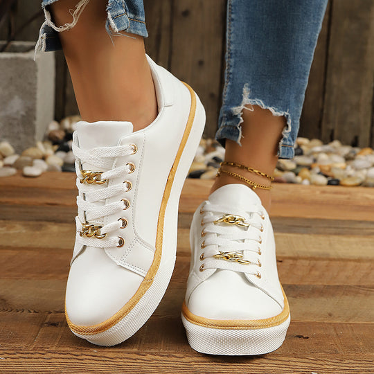 Damen Komfortable Sneaker mit hohem Sohlenrand und goldenen Akzenten EB