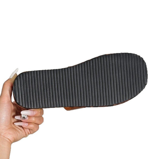 Damen Plateau-Sandalen mit Leopardenmuster und modernem Riemendesign EB