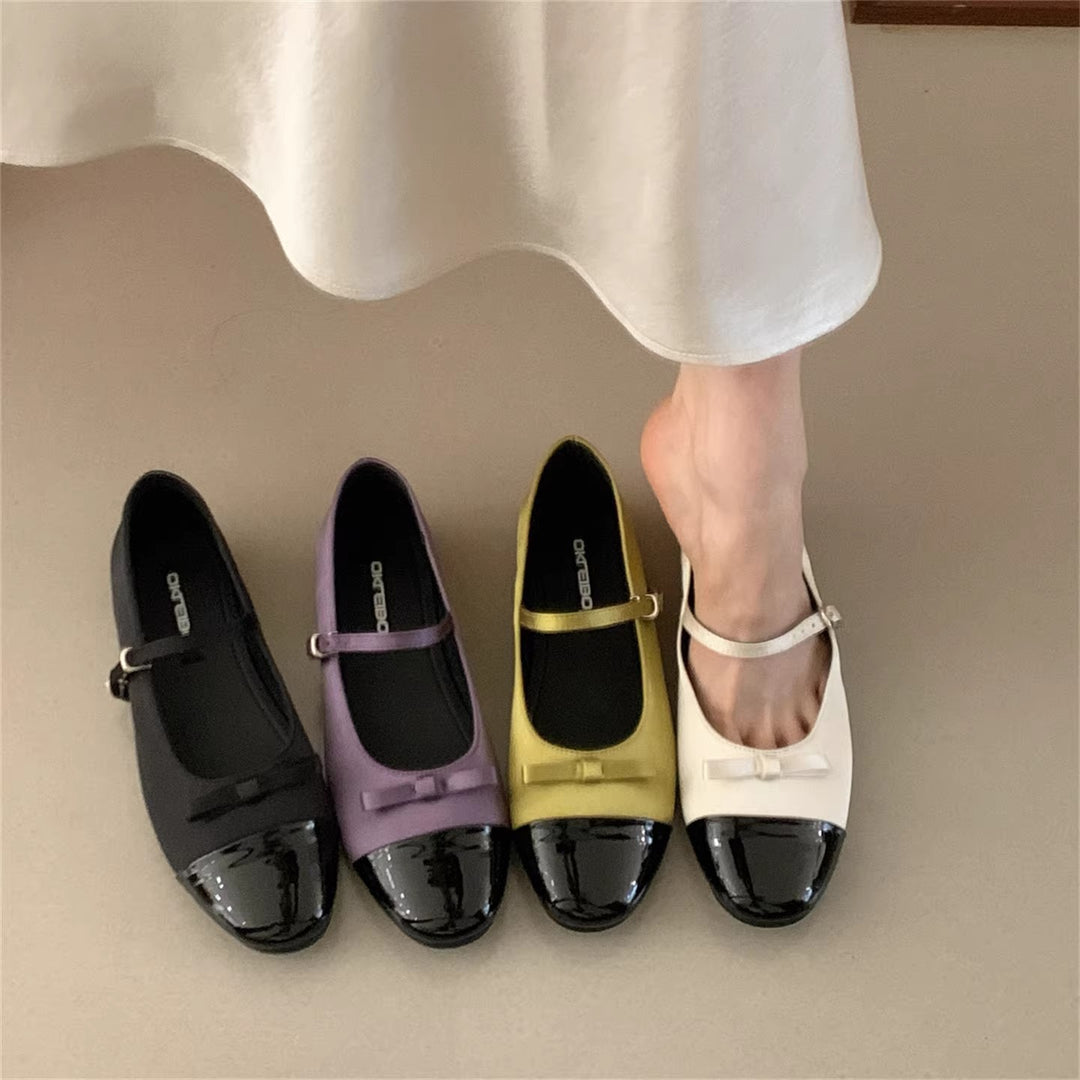 Damen Elegante Ballerinas mit dekorativer Schleifenverzierung und hochwertiger Lederoberfläche EB