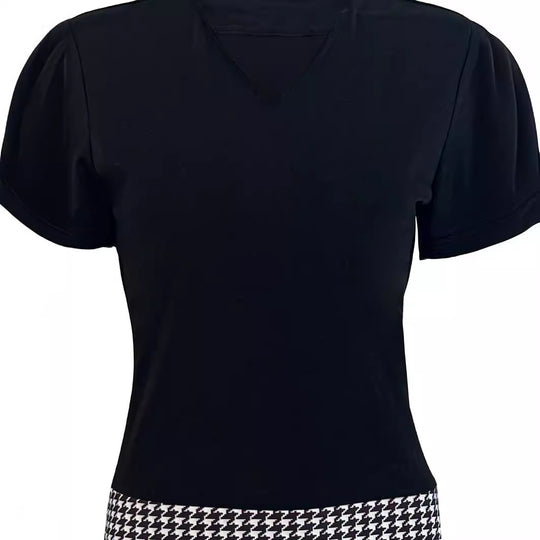Damen Cocktailkleid mit elegantem V-Ausschnitt und grafischem Karomuster EB