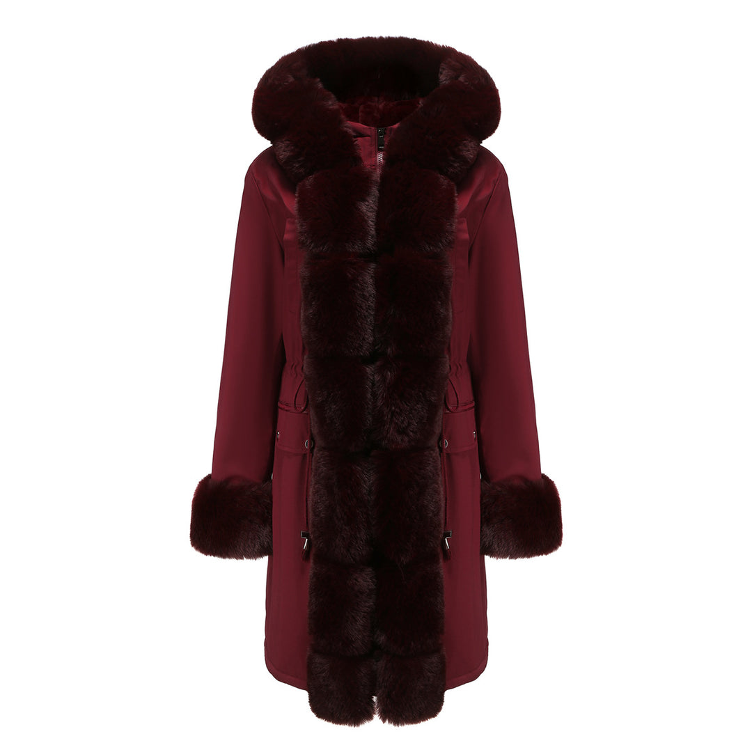 Damen elegante Parkajacke mit luxuriösem Kunstfellbesatz EB