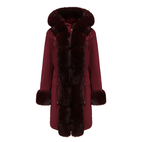Damen elegante Parkajacke mit luxuriösem Kunstfellbesatz EB
