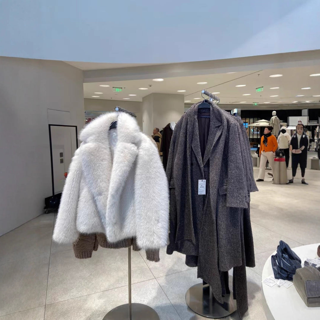 Damen kuschelige Oversize-Jacke mit auffälligem Kragen EB