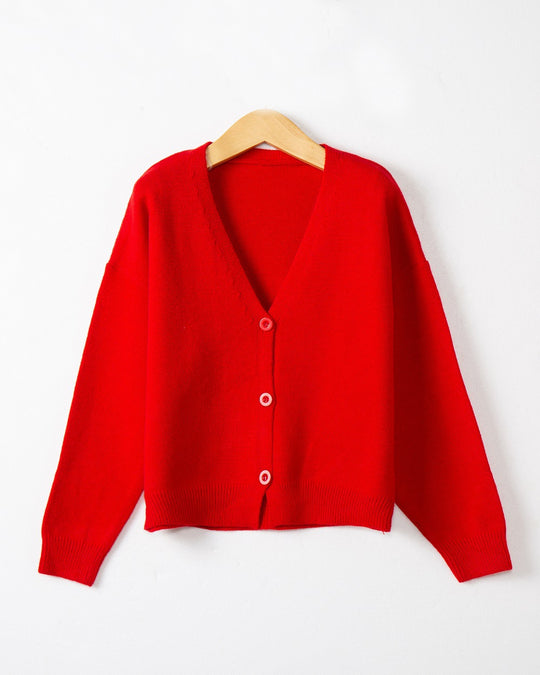 Damen Strickjacke mit V-Ausschnitt und Knopfdetails EB