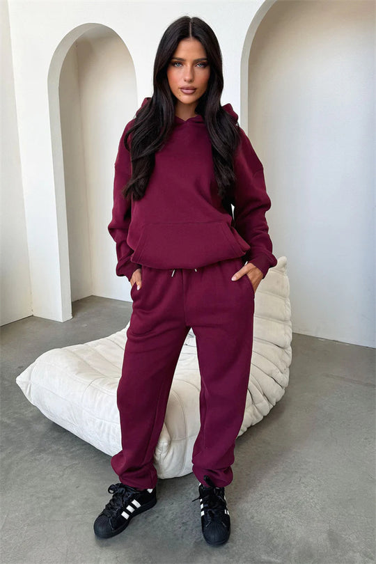 Damen Loungewear-Set mit oversized Kapuzenpullover und hochgeschnittener Kordelzug-Jogginghose aus Baumwollmischung EB