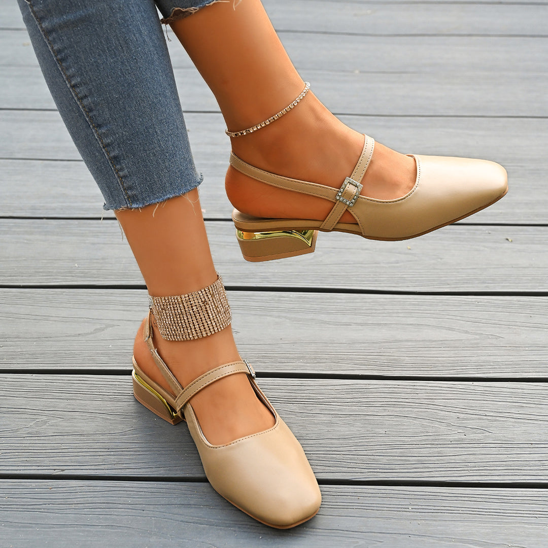 Damen Slingback-Ballerinas mit eleganter Schnallenverzierung und Komfortabsatz EB