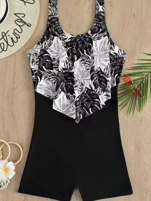 Damen Einteiliger Badeanzug mit floralem Oberteil EB