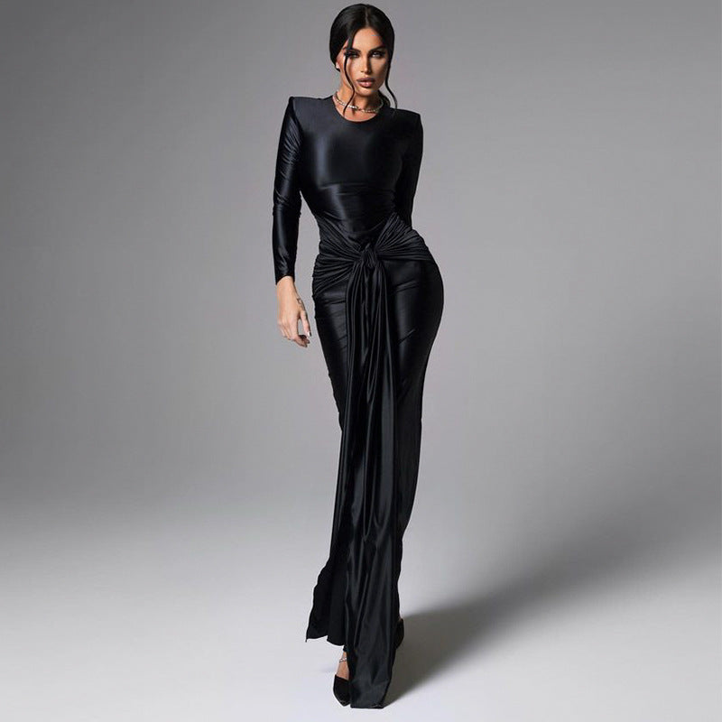 Damen Elegantes Longdress mit figurbetontem Schnitt und Schleifenakzent EB