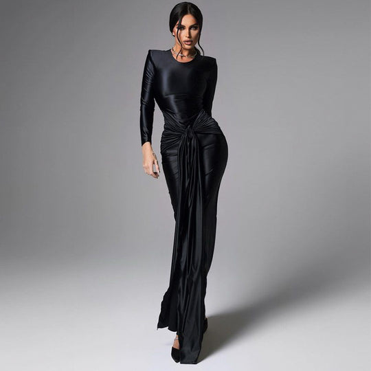 Damen Elegantes Longdress mit figurbetontem Schnitt und Schleifenakzent EB