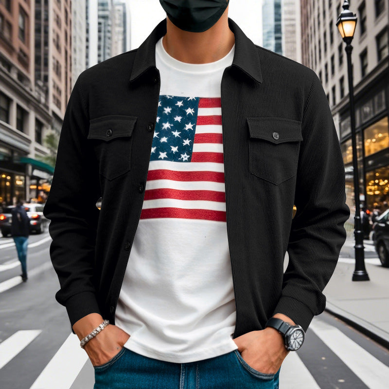 Herren nan Kord-Überhemdjacke mit aufgesetzten Brusttaschen, strukturierter Rippenqualität und durchgehender Knopfleiste EB