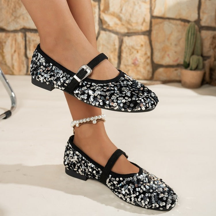 Damen Glitzernde Ballerinas mit verstellbarem Riemchen EB