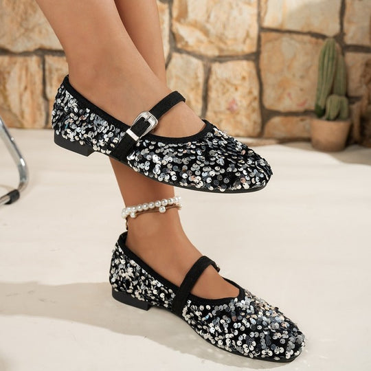 Damen Glitzernde Ballerinas mit verstellbarem Riemchen EB