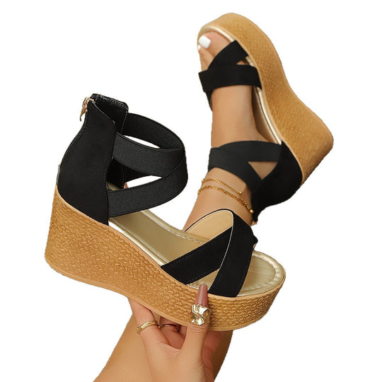 Damen Wedge-Sandalen mit eleganten Kreuzriemen und komfortabel gepolsterter Sohle EB