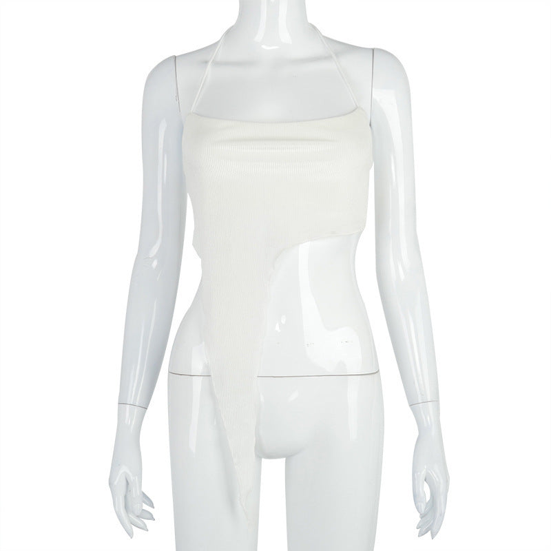 Damen asymmetrisches Crop-Top mit feinem Rippdesign und tiefem Ausschnitt EB