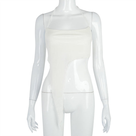Damen asymmetrisches Crop-Top mit feinem Rippdesign und tiefem Ausschnitt EB