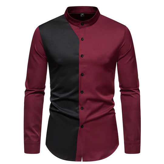 Herren elegantes Langarmhemd mit modernem Farbblockdesign EB
