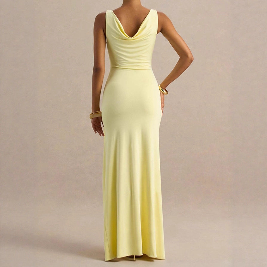Damen Elegantes Abendkleid mit tiefem V-Ausschnitt und seitlichen Rüschendetails EB