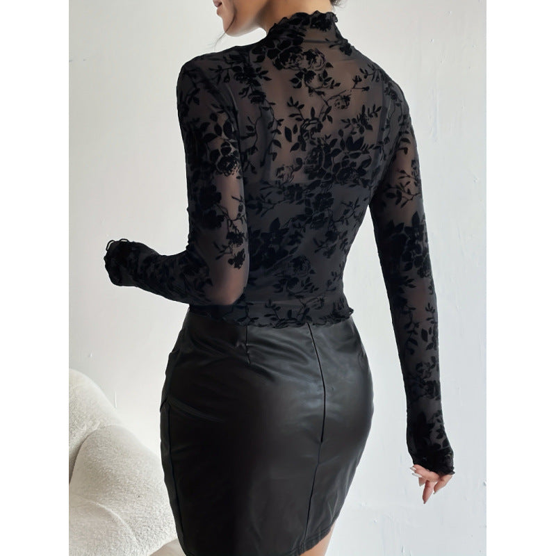 Damen Langarmshirt mit floralem Chiffon und transparenten Details EB