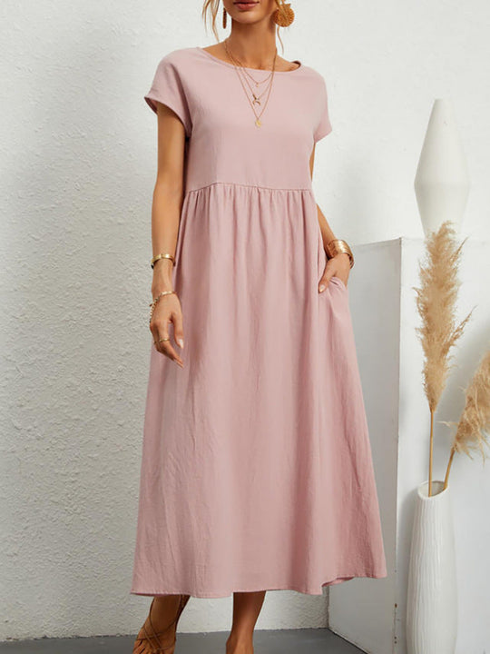 Damen Midikleid mit Lässigem Schnitt und Seitlichen Taschen EB