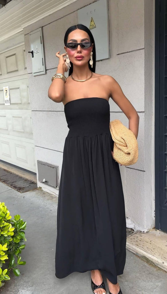 Damen Maxikleid mit elegantem Oberteil und fließendem Rock EB