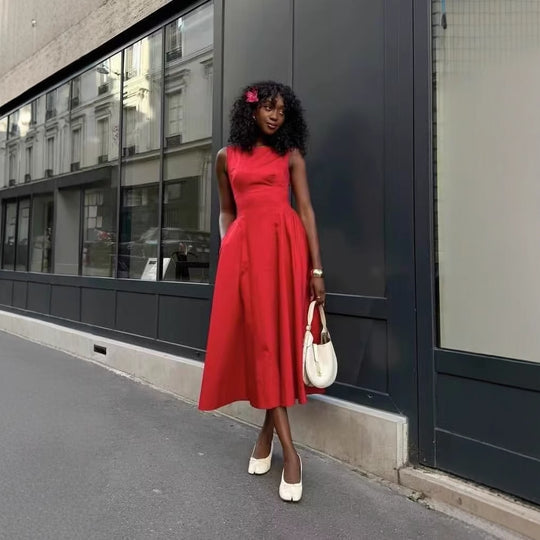 Damen Maxikleid mit elegantem, fließendem Schnitt und Rundhalsausschnitt EB