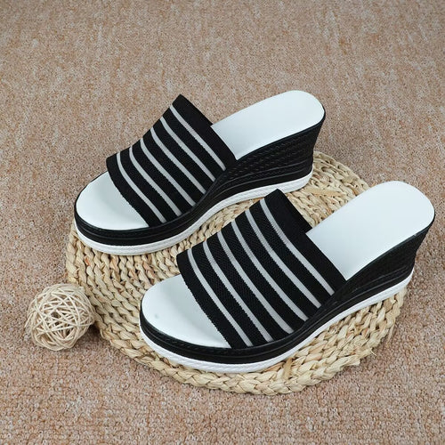 Damen modische Wedge-Pantoletten mit strukturiertem Obermaterial und atmungsaktivem Design EB