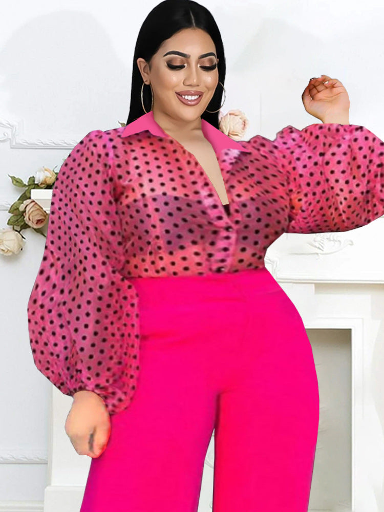 Damen Bluse mit transparenten Puffärmeln und Modellkragen EB