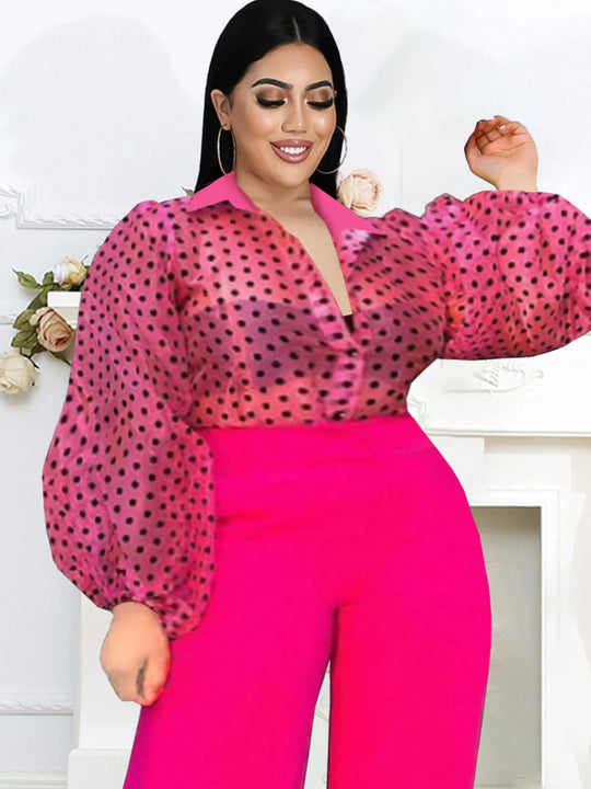 Damen Bluse mit transparenten Puffärmeln und Modellkragen EB
