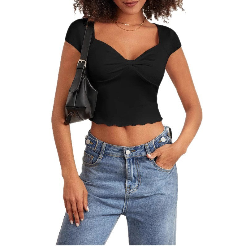 Damen Crop-Top mit herzförmigem Ausschnitt und Raffung EB