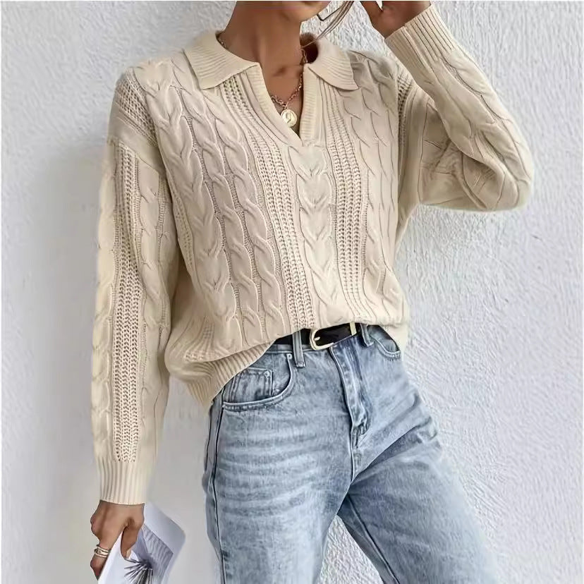 Damen Grobstrickpullover mit V-Ausschnitt und soften Struktur EB