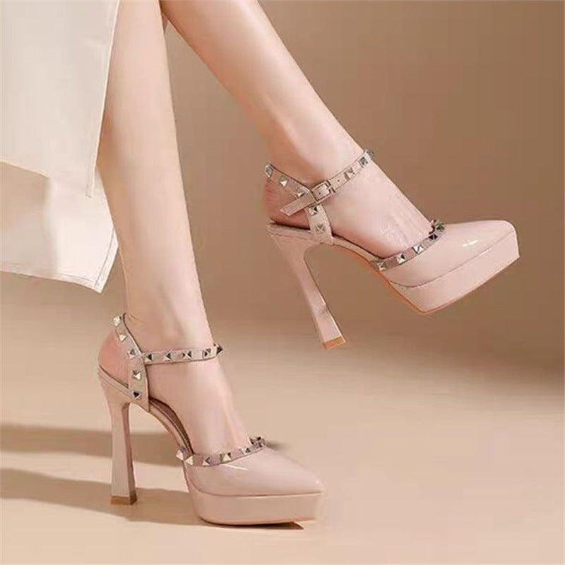 Damen elegante Plateau-Pumps mit Schmuckdetails EB
