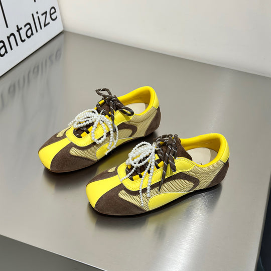 Damen modische Sneaker mit kunstvollen Perlen-Akzenten und atmungsaktiver Mesh-Oberfläche EB