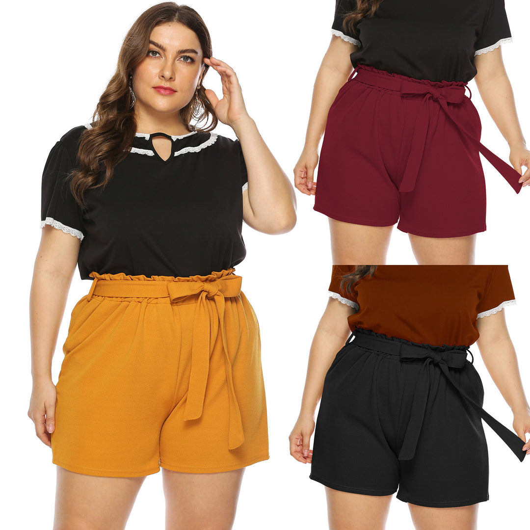 Damen modisches Oberteil mit Rüschenärmel und eleganten Shorts EB