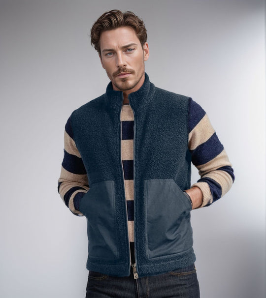 Herren modische Fleecejacke mit strukturiertem Kragen und praktischen Taschen EB