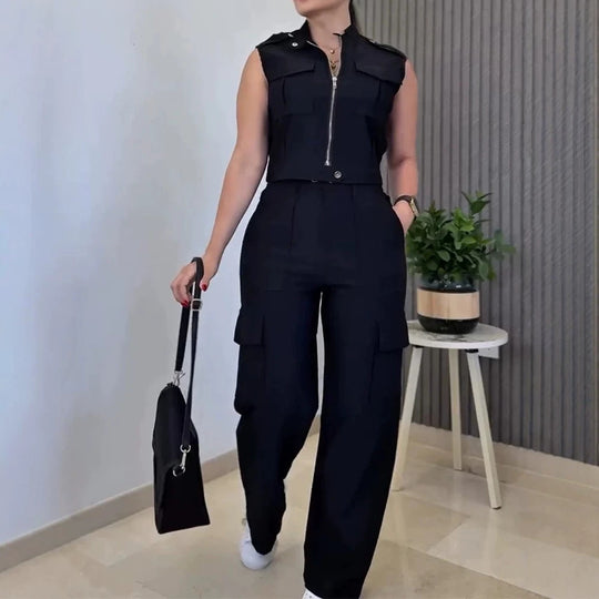 Damen Cargo-Jumpsuit mit kurzem Oberteil und praktischen Taschen EB